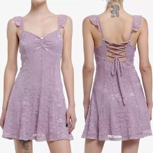 Hot Topic Just Polly Lilac Lace Lace-up Cami Dress Sz Large NWT
